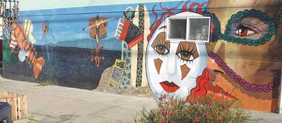 Mural on the wall of the Cajun Pacific Cafe 